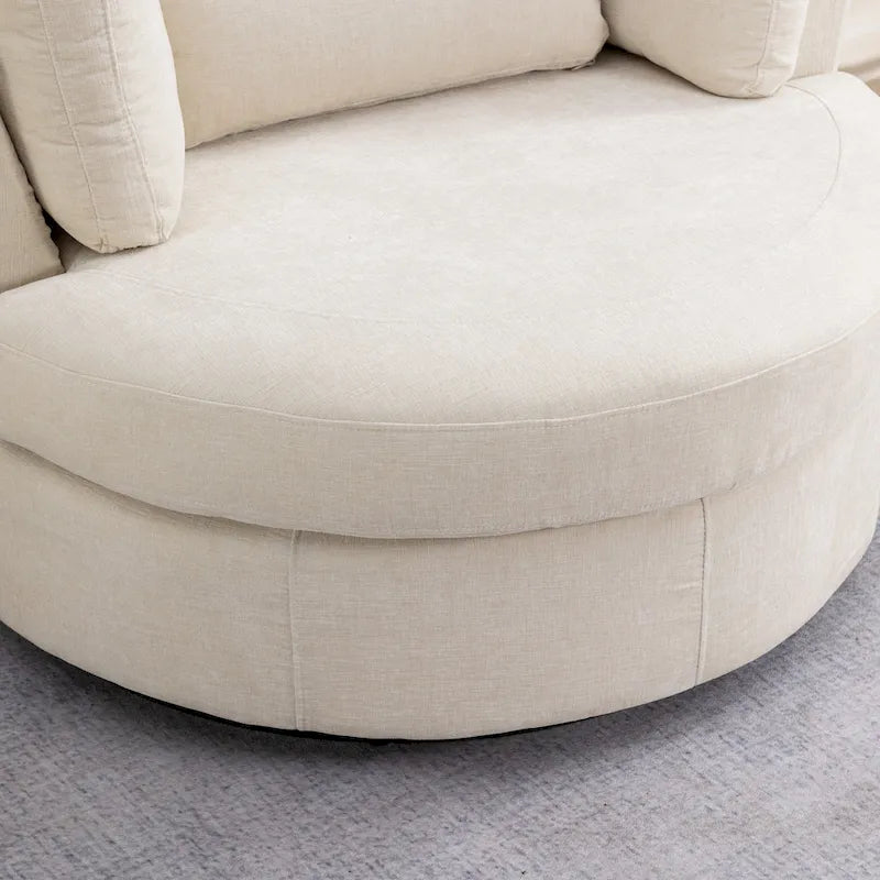 Poltrona girevole imbottita 42.3W con 4 cuscini e pouf contenitore a mezzaluna