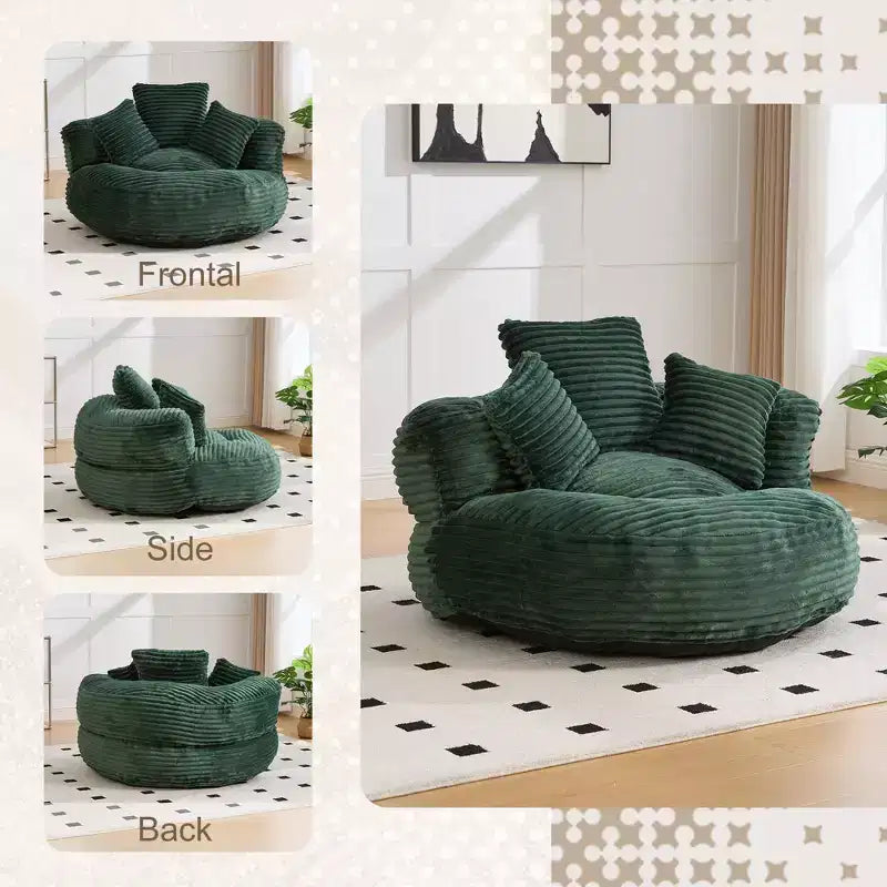 Divano Sacco per Adulti Bambini, Poltrona Sacco Oversize in Velluto a Coste con 3 Cuscini e Braccioli per Soggiorno Camera da Letto