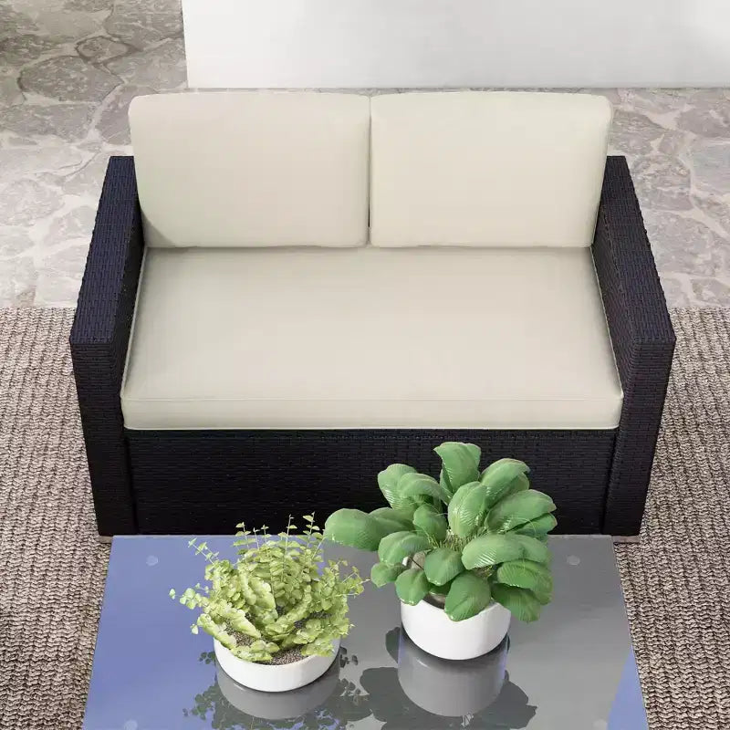 Set Divano in Rattan da 4 Pezzi, Set Divani da Esterno in Vimini con Divanetto Sedie Tavolino con Piano in Vetro per Giardino