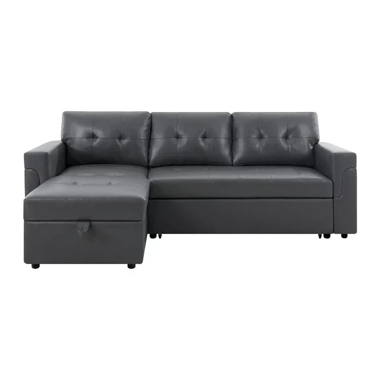 Divano componibile convertibile reversibile con letto estraibile, chaise longue con contenitore nascosto e gambe durevoli