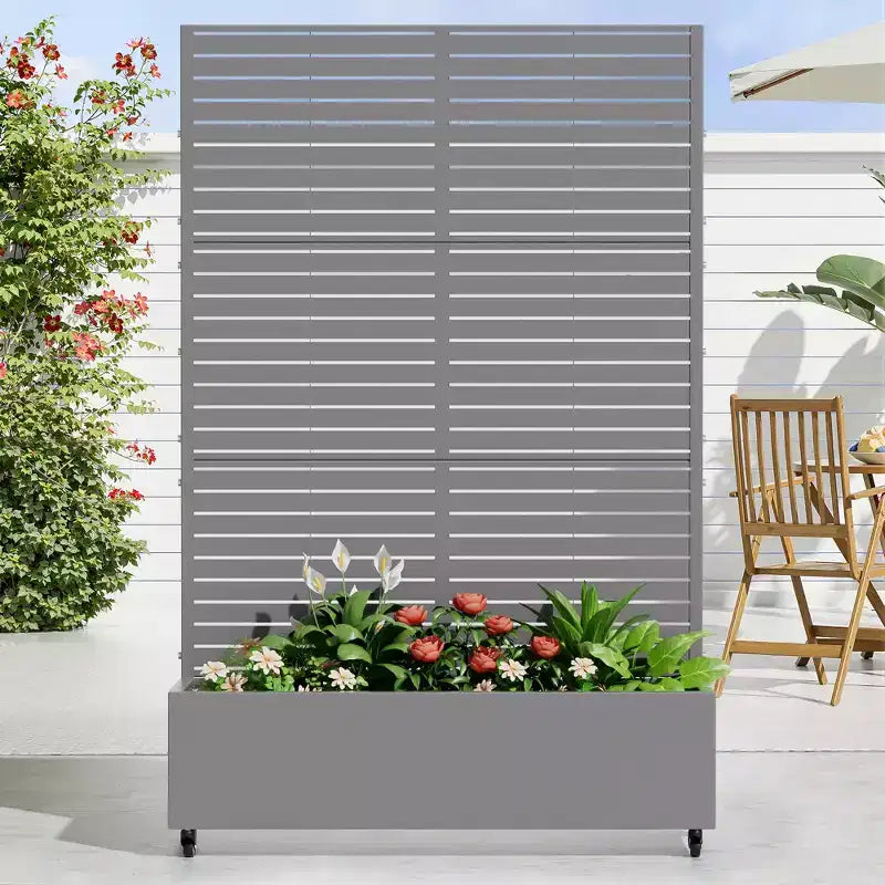 MAYEERTY Fioriera con traliccio in ferro grigio, stile classico con persiane, 183x89x41 cm, set da 3 pezzi