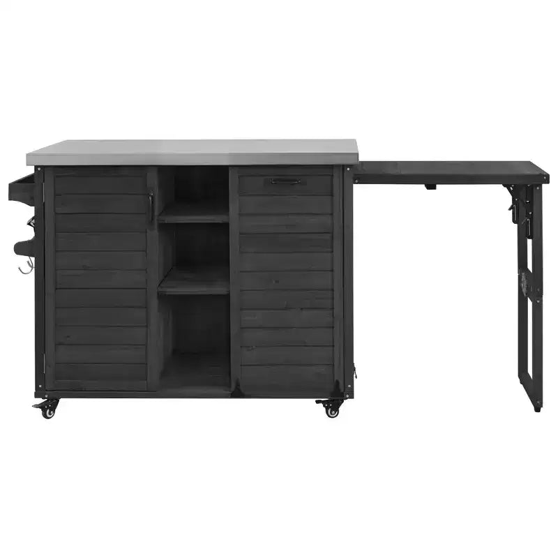 Isola da Cucina da Esterno da 78,3 Pollici con Piano di Lavoro in Acciaio Inossidabile, Stazione Barbecue Pieghevole e Armadietti, Nero