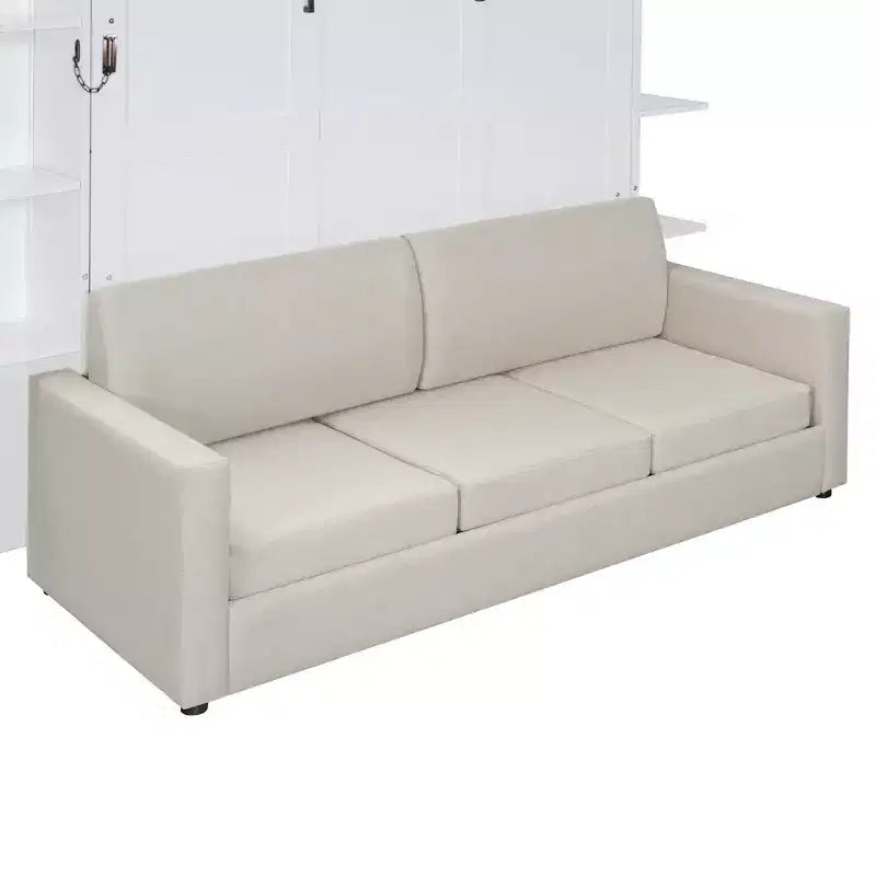 Letto a scomparsa Queen Murphy con divano, letto a scomparsa Queen Size con armadio, letto a parete pieghevole con libreria e mensole per camera degli ospiti o ufficio