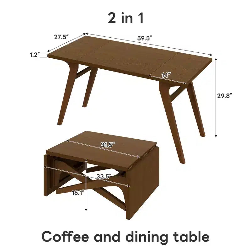 Tavolino da Caffè 2 in 1, Tavolo da Pranzo Estensibile, Tavolo Regolabile in Altezza per Casa e Ufficio, Salvaspazio - ModernLuxe