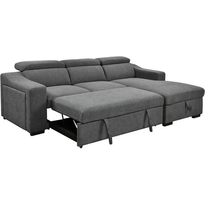 Divano sezionale convertibile Roomfitters 103 con chaise longue contenitore, poggiatesta regolabili, divano angolare letto a L, grigio scuro