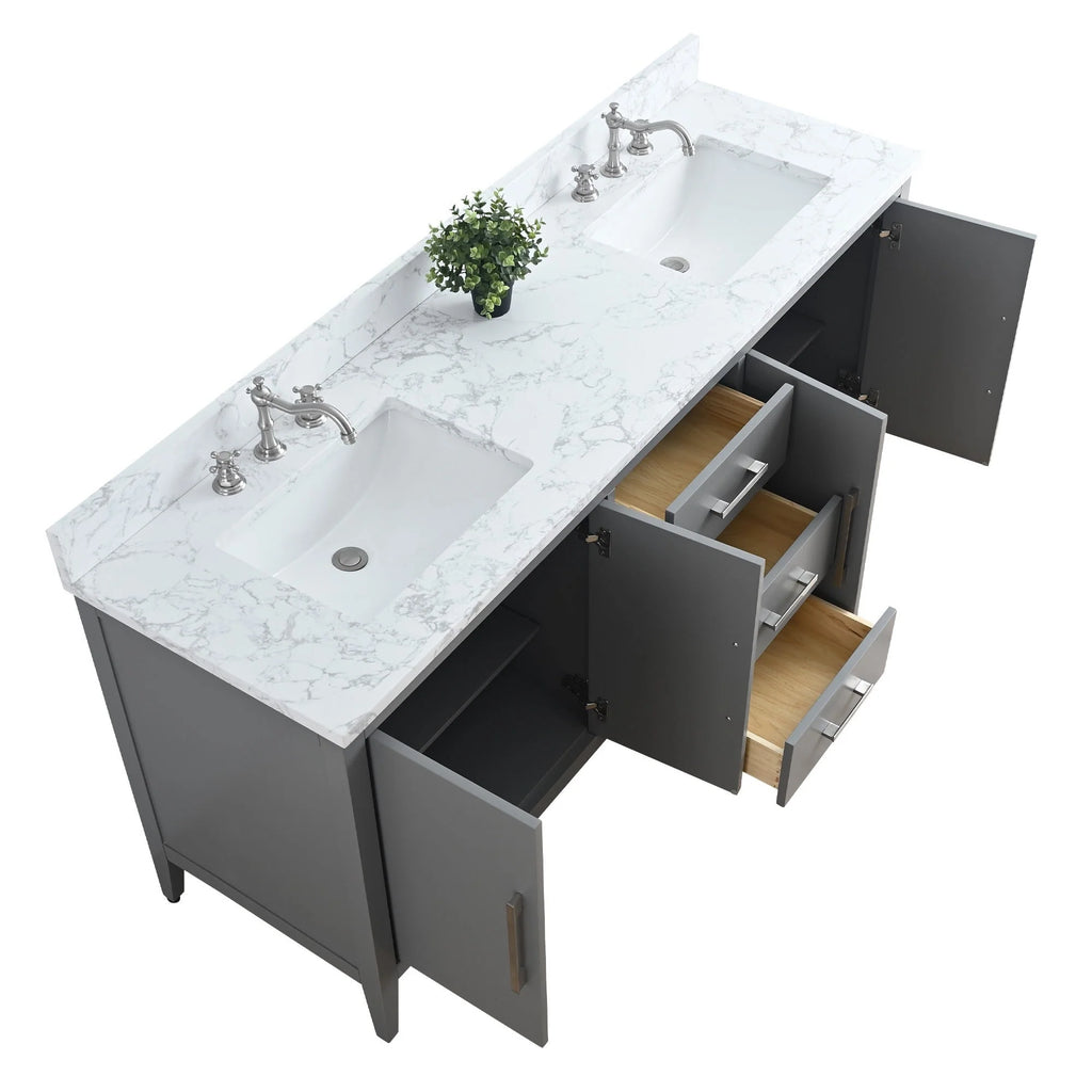 Mobile lavabo doppio Vanity Art 72 per bagno con piano in marmo composito