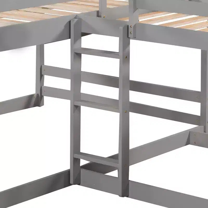 Letto a castello a L per 4 bambini, letto a castello quadruplo con scivolo, struttura in legno full e twin per cameretta dormitorio