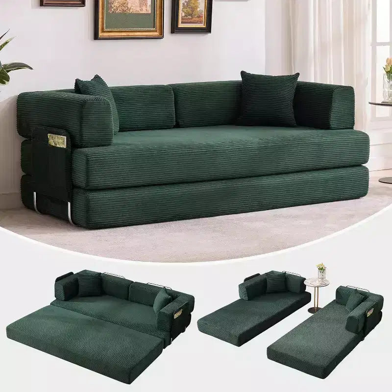 Divano Letto Convertibile 5-in-1, Divano Letto Modulare in Velluto a Coste da 78,8 Pollici con Struttura Robusta, Futon Multifunzionale per Piccoli Spazi, Soggiorno e Camera degli Ospiti
