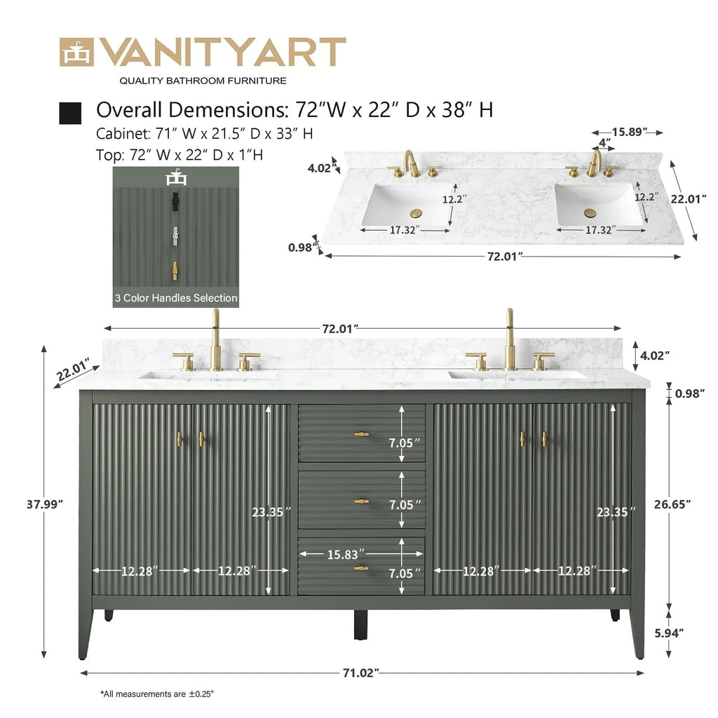 Mobile lavabo doppio Vanity Art 72 per bagno con piano in marmo composito