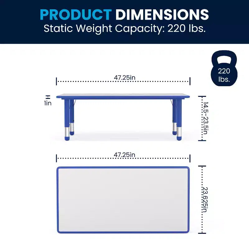 Set Tavolo Attività Rettangolare Regolabile in Altezza in Plastica Emma and Oliver 23.625"W x 47.25"L con 6 Sedie