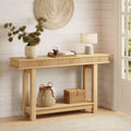 Consolle in legno scanalato stile fattoria a 2 ripiani con scaffale portaoggetti rettangolare stretto, tavolo da ingresso dietro il divano per foyer, corridoio, soggiorno