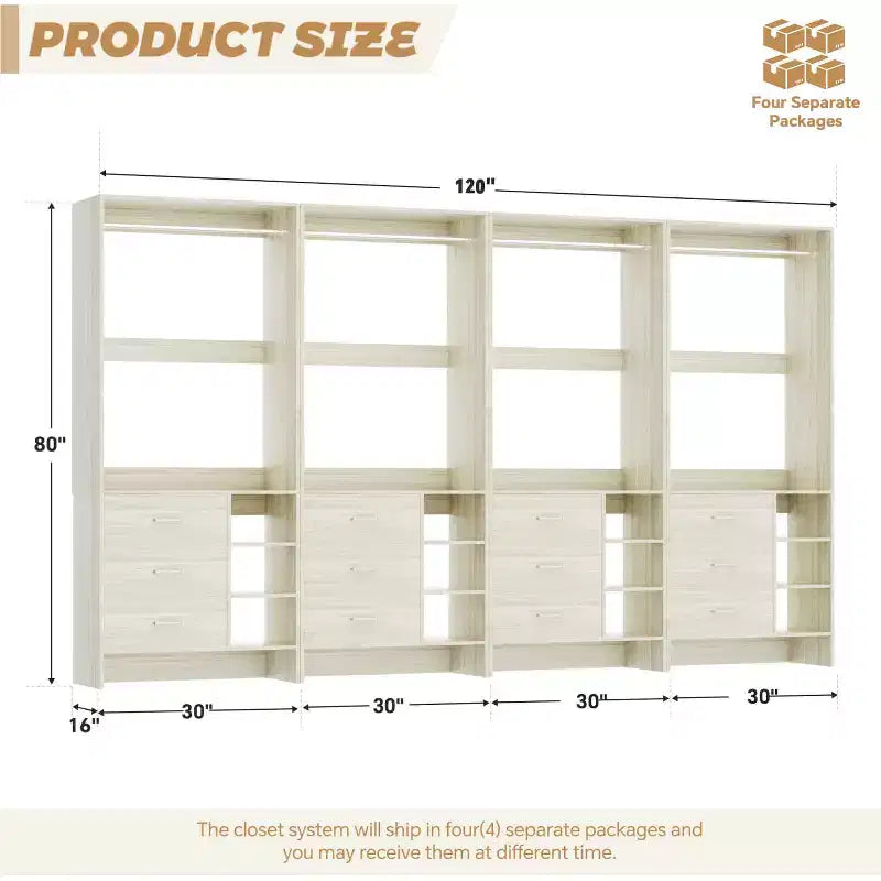Besiost Set di 4 organizer per armadio con cassetti in legno e aste appendiabiti