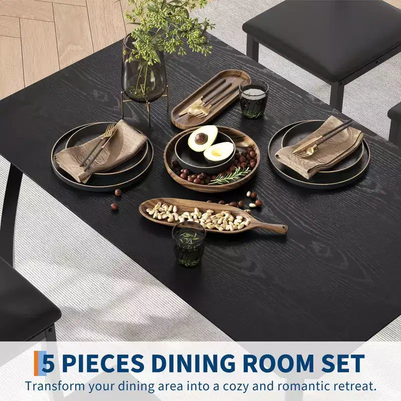 Tavolo e sedie da cucina con struttura in metallo, set da 5 pezzi, con design smussato