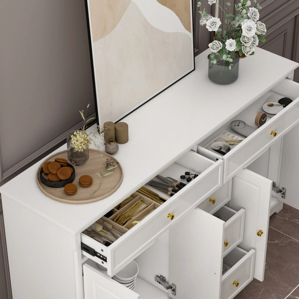 59.1'' Credenza Buffet Bianco Laccato Moderno Metà Secolo Contemporaneo