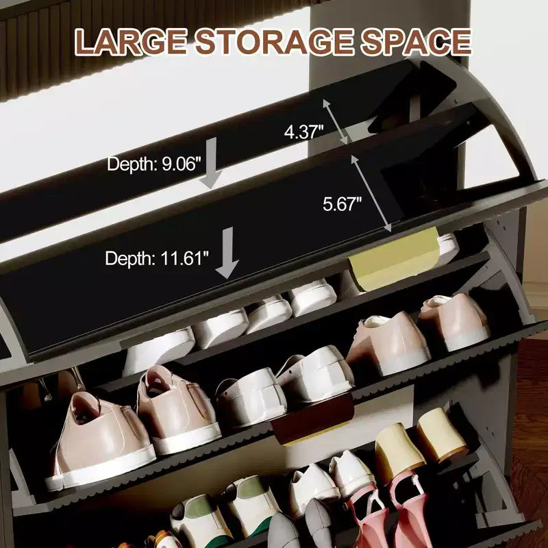 Moderna scarpiera bianca con 3 cassetti a ribalta e 2 cassetti piccoli e gancio, porta scarpe sottile scanalato, mobile stretto per ingresso