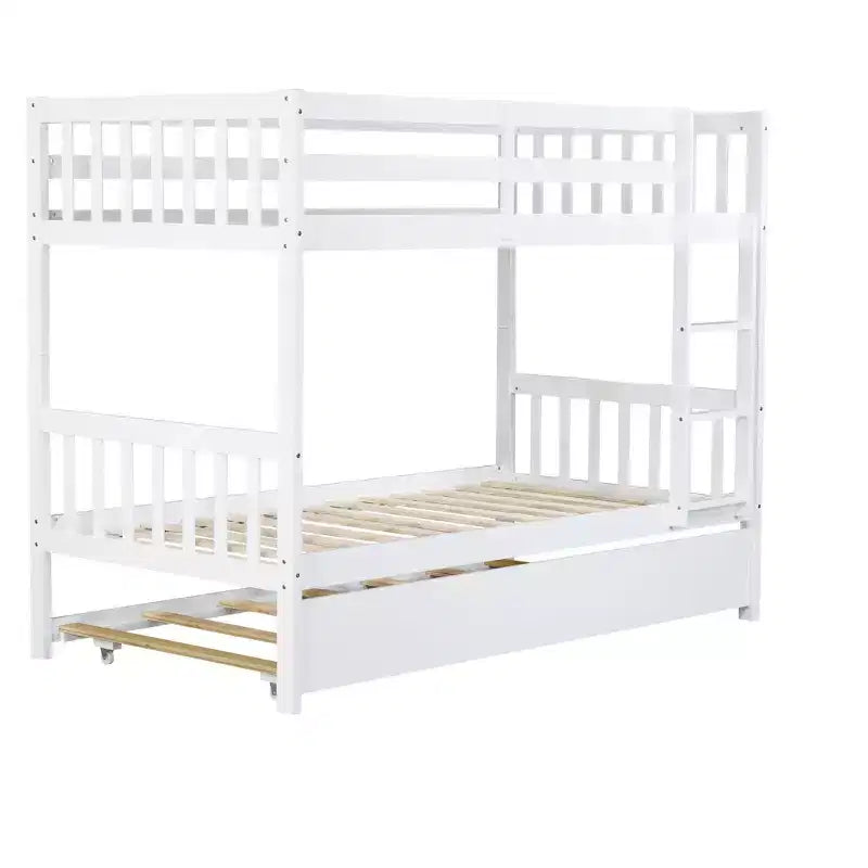 Letto a castello moderno in legno a due piani con letto estraibile, convertibile in 2 letti