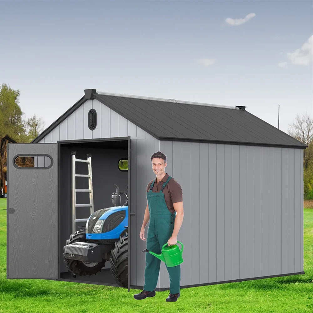 Casetta da giardino in resina per esterni, in plastica, per tutte le stagioni, con pavimento, 6 x 4 piedi/6 x 8 piedi/8 x 6 piedi/8 x 10 piedi, Spire Tool Shed