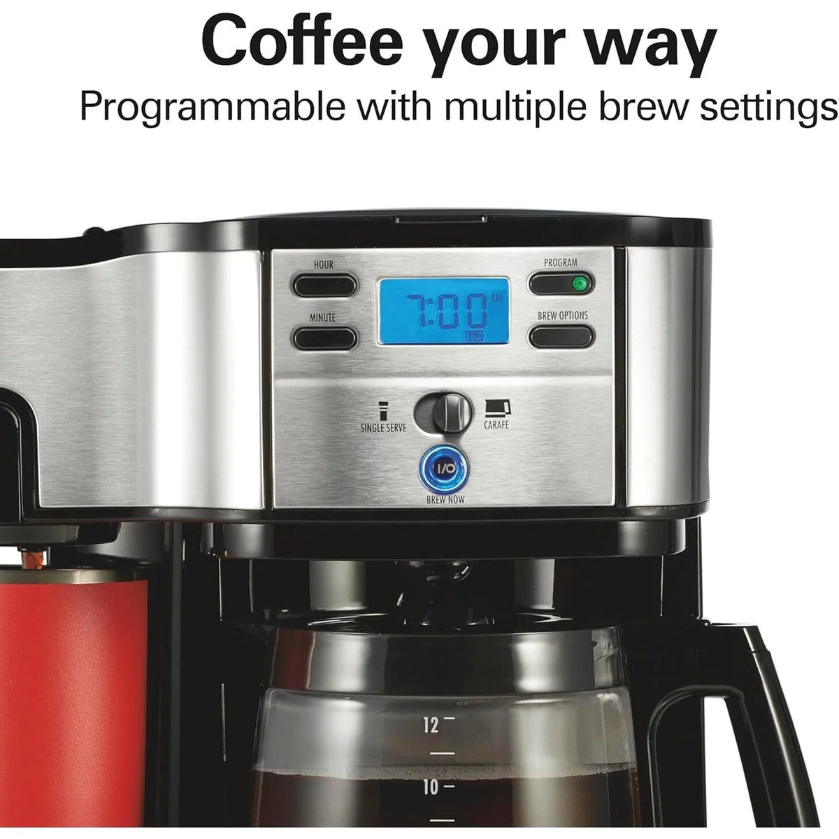 Caffettiera 2 in 1 da 12 tazze con caraffa in vetro e funzione erogazione singola, Pausa e Servi automatico, Nera