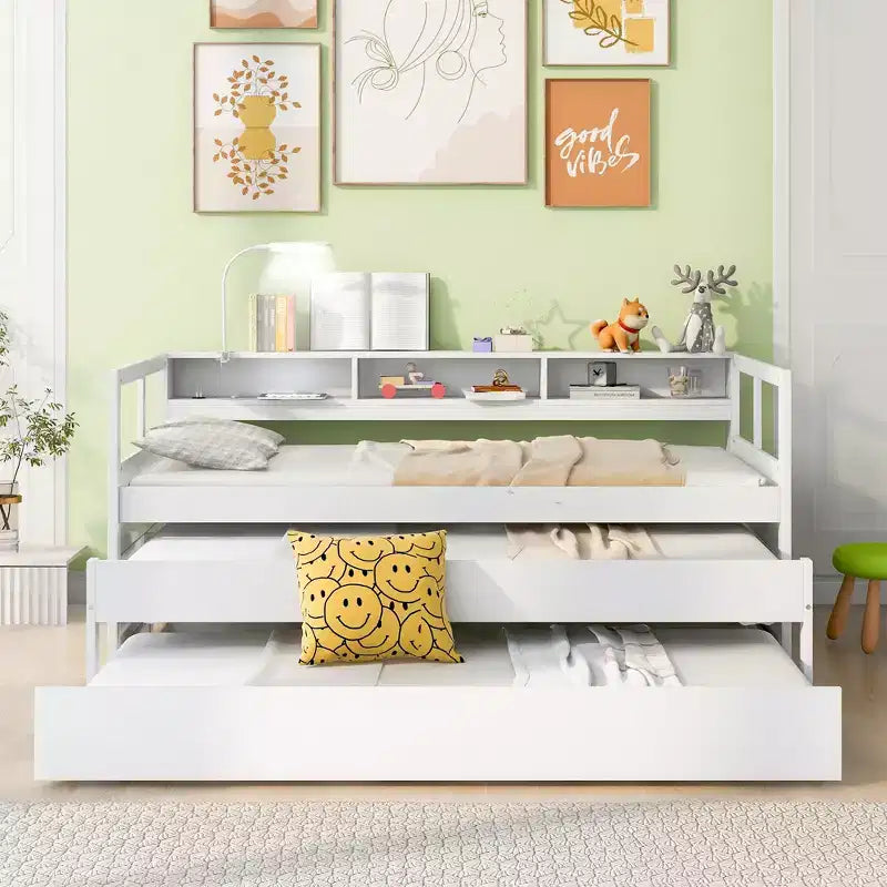 Whisen Twin XL Daybed in Legno con 2 Letti Estraibili, 3 Vani portaoggetti, 1 Luce Gratuita e USB per la Ricarica