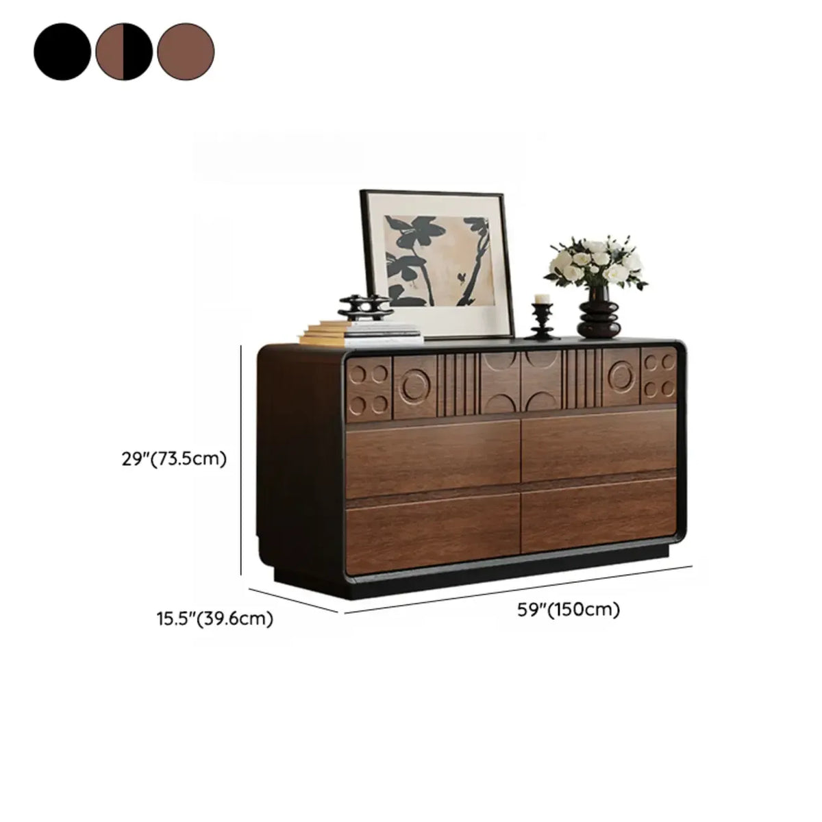 Cassettiera in legno ispirata all'Art Déco con intagli geometrici