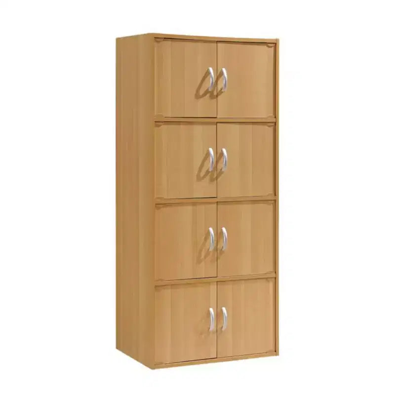 Hodedah HID44 Robusto armadio-libreria multiuso con 8 ante a montaggio a pavimento per casa e ufficio, finitura in legno di faggio