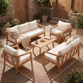 Christopher Knight Home Sunny Set Salotto Moderno a 5 Pezzi in Acacia con Tavolo Rettangolare a Doghe e 7 Posti
