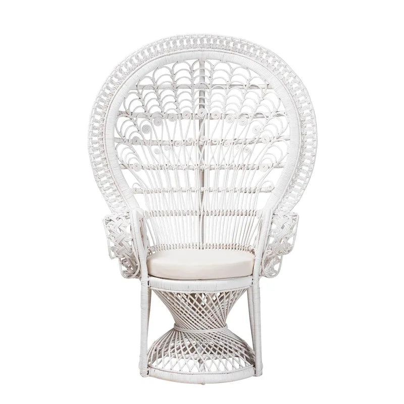 Sedia Kallima Pavone in Rattan Naturale Bianco Bohemien Moderno