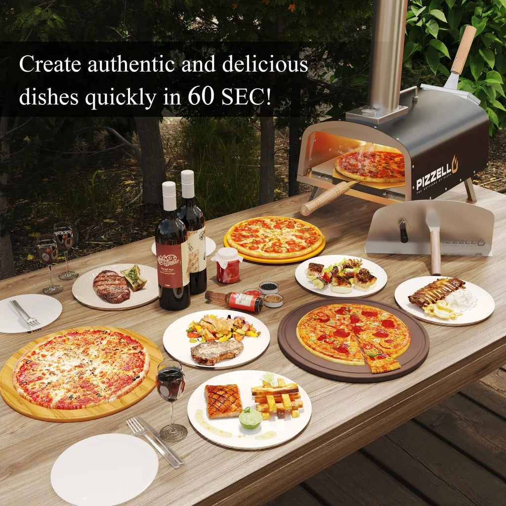Forno per pizza da esterno multifuel per pizza con bruciatore a gas e contenitore per legna - 12 pollici