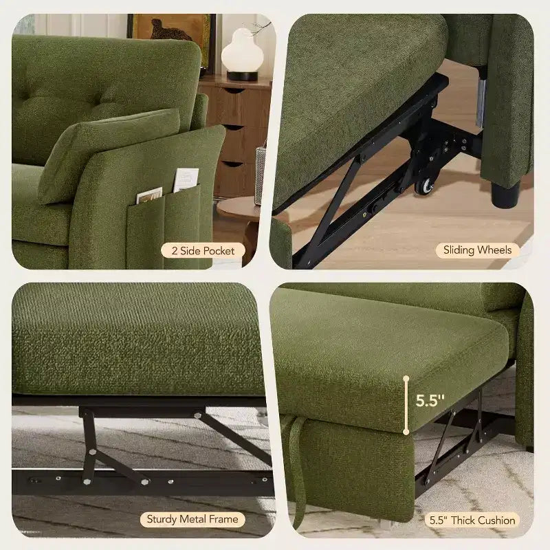 Dyonery Divano Letto Convertibile 3-in-1, Divano Letto Estraibile con Tasca Laterale e Schienale Regolabile, Montaggio Senza Attrezzi, Divanetto Pieghevole