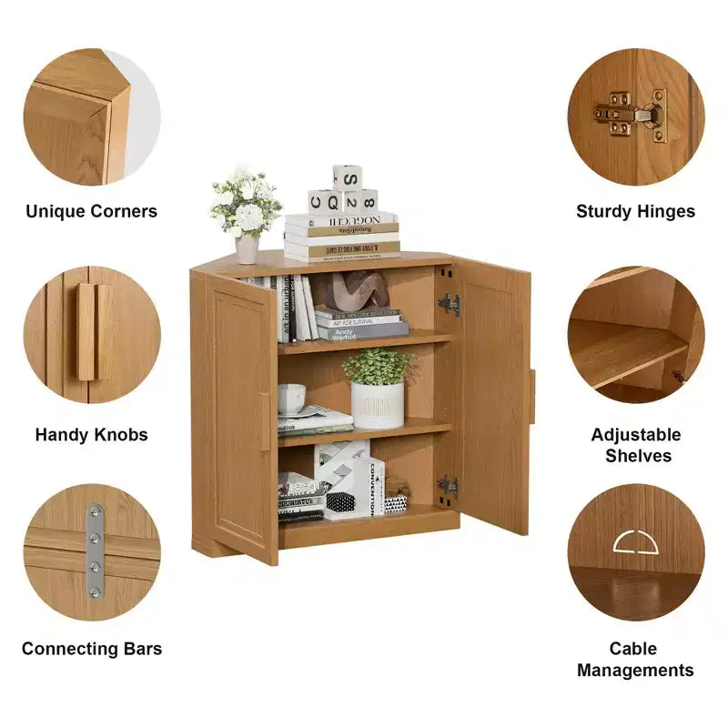 Mobile ad Angolo Dovelina con Ripiani Regolabili Credenza Buffet Vetrinetta Vino Mobile da Cucina e Sala da Pranzo con Ante in Legno - 31H x 31W, 36H x 31W