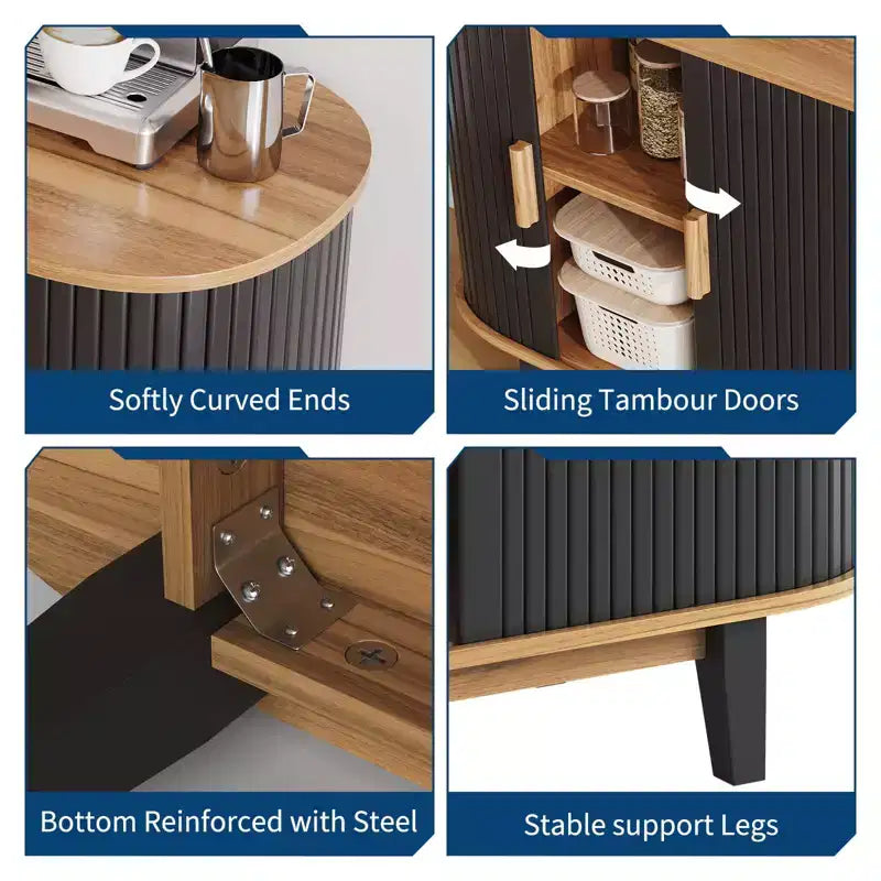 Mobile credenza a coste da 40'', armadio contenitore con anta scorrevole e ripiano regolabile, credenze moderne, mobile bar a serrandina