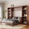 Letto a scomparsa matrimoniale/queen size salvaspazio con scrivania e libreria, marrone scuro - ModernLuxe