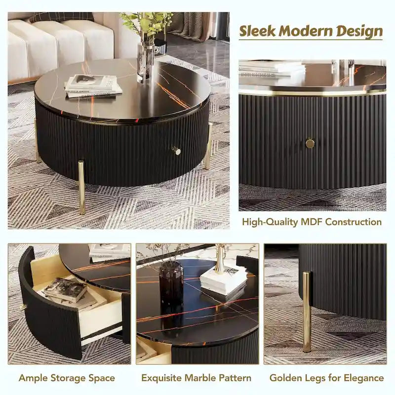 Tavolino da caffè rotondo moderno da 31,5" con ampio cassetto contenitore
