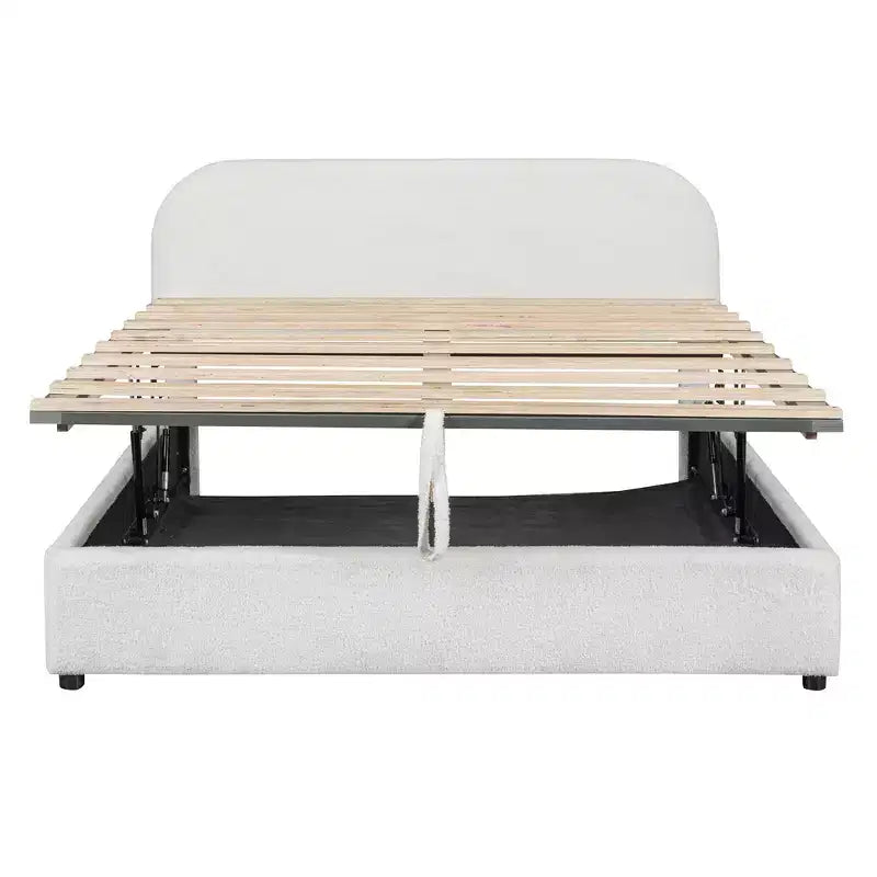 Letto imbottito queen size con contenitore sollevabile - Bianco