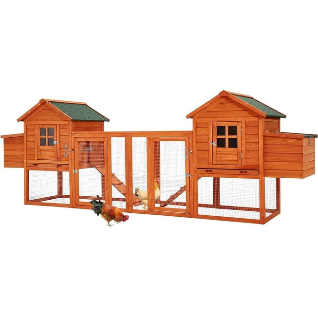AECOJOY Pollaio Grande in Legno da 365 cm con Recinto e Conigliera