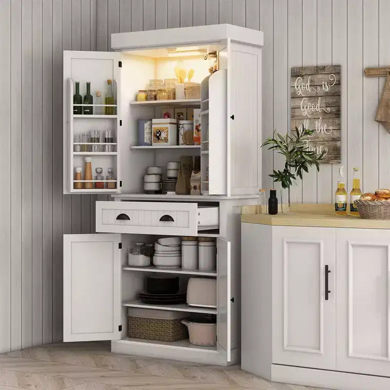 Mobile credenza da cucina da 71" con luci a LED, 6 ante con ripiani, un cassetto e 4 ripiani regolabili