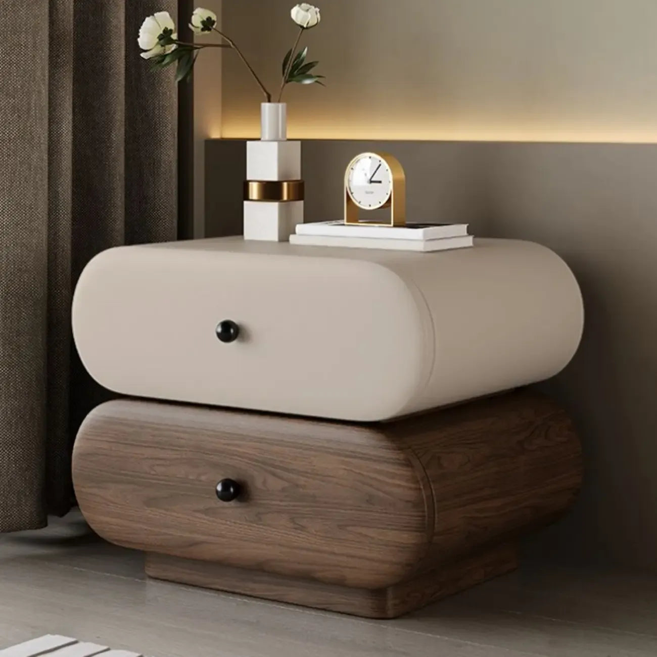 Comodino moderno bicolore con cassetti contenitori