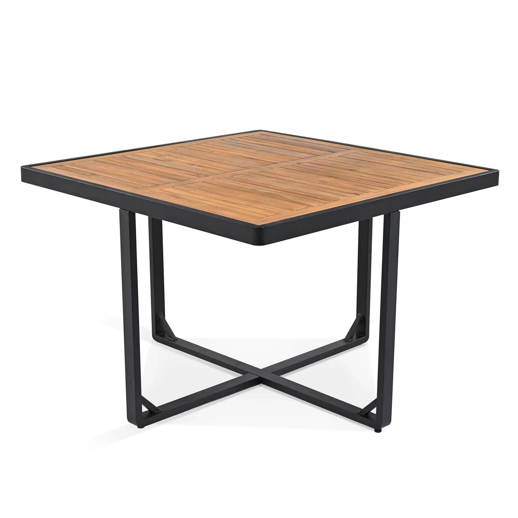 Set da pranzo da esterno in legno di acacia da 18 pezzi, 8 sedie imbottite e 8 pouf e 2 tavoli quadrati
