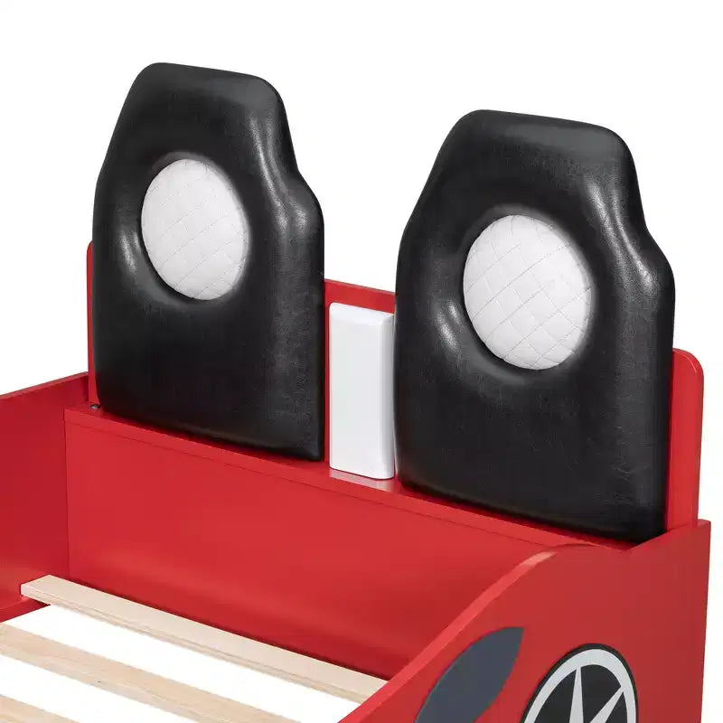 Letto a piattaforma a forma di auto da corsa Whisen Wood, formato singolo, con LED e schienale imbottito