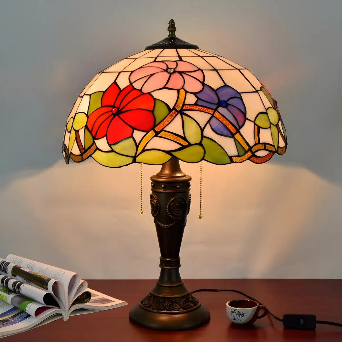 Lampada da tavolo HomeyFad a 2 luci, vintage, con cupola in vetro inossidabile