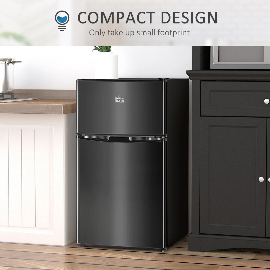 HOMCOM Mini Frigorifero a Doppia Porta con Congelatore, Frigo Compatto da 90 litri con Ripiano Regolabile, Termostato Regolabile