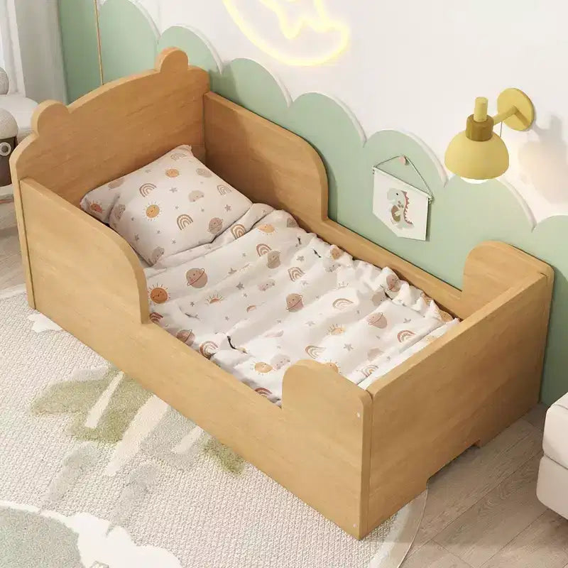 Letto a terra a forma di orso Okak per bambini dai 3 ai 6 anni, telaio per lettino con sponda di sicurezza, grazioso letto per bambini a forma di animale