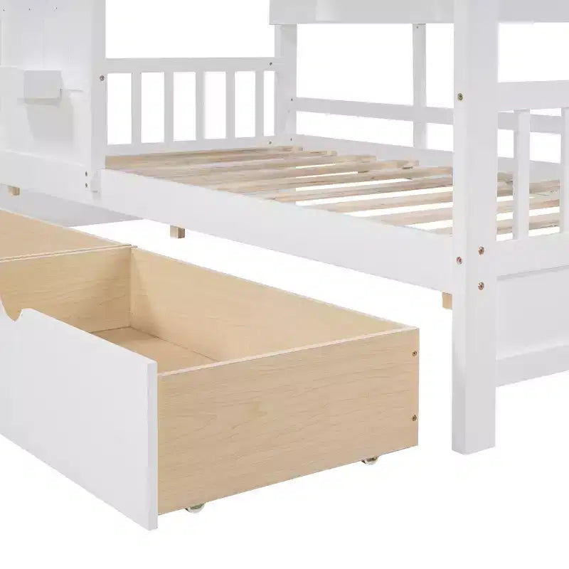 Letto a casetta in legno per bambini, piazza singola/matrimoniale, con 2 cassetti e ripiano portaoggetti - ModernLuxe