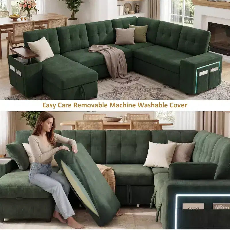 Divano letto componibile modulare Dyonery 112 con letto estraibile, divano componibile a U con contenitore, divani con seduta extra ampia e profonda per soggiorno