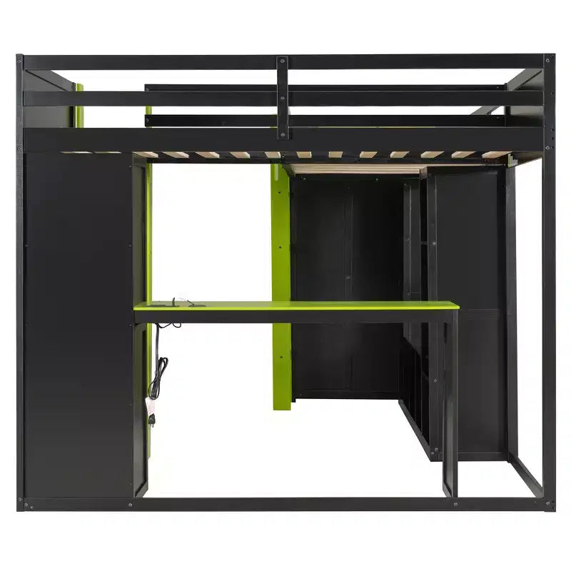 Letto a soppalco a L da gaming con scrivanie, letti a soppalco doppi con luci LED, porte USB, scaffali portaoggetti, letto a soppalco ad angolo in legno per 2
