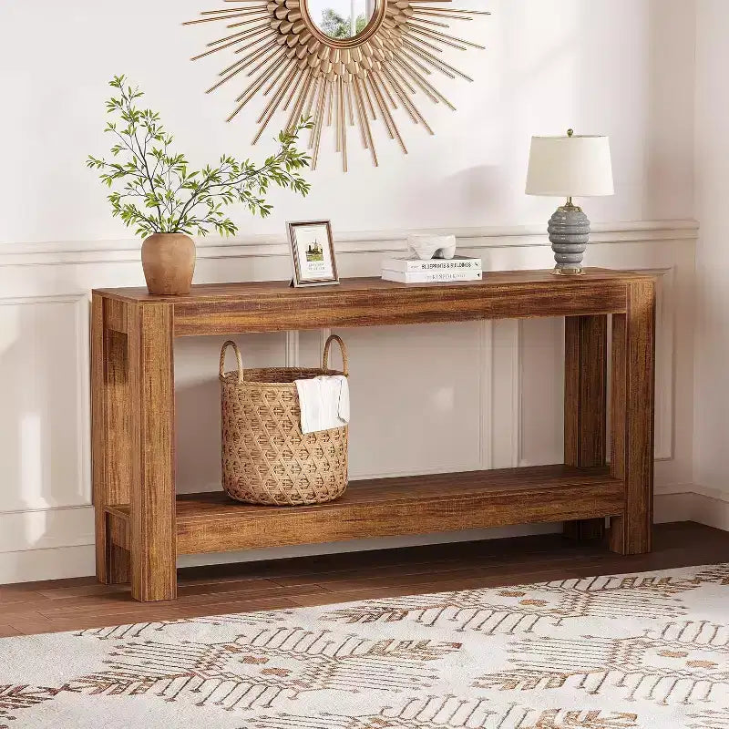 Table console d'entrée 63 avec 2 tiroirs, Table de canapé étroite en bois pour salon, couloir ou hall d'entrée, Table d'appoint avec rangement