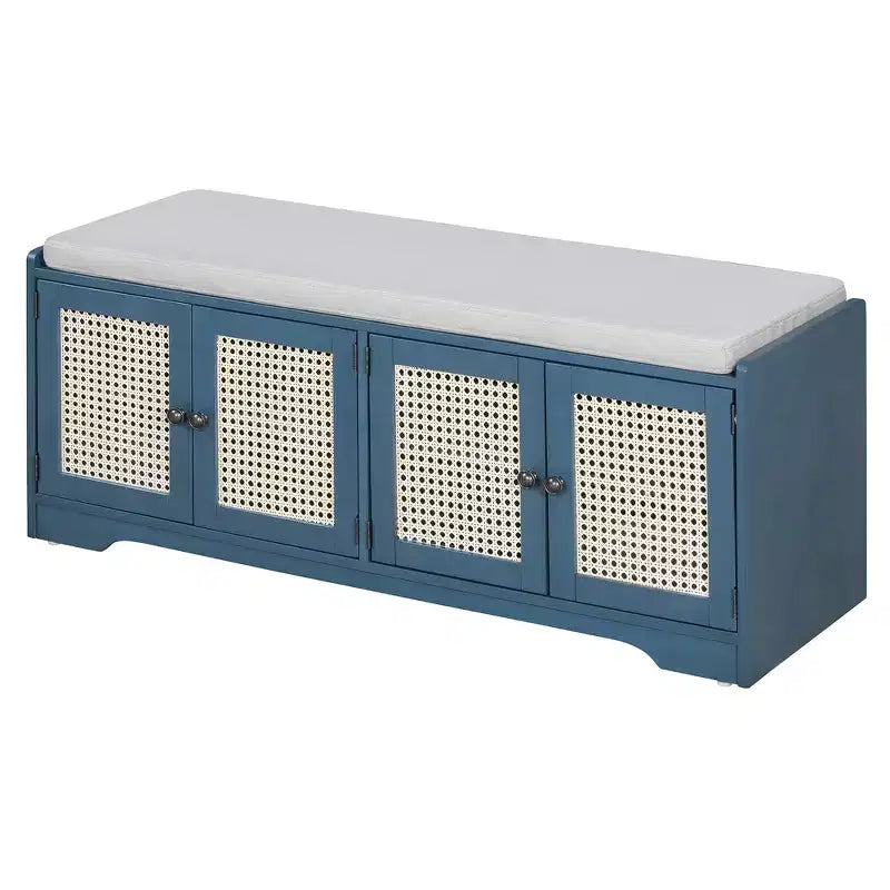 Banc de rangement rustique en bois Whisen, banc à chaussures d'entrée avec coussin amovible, étagères réglables