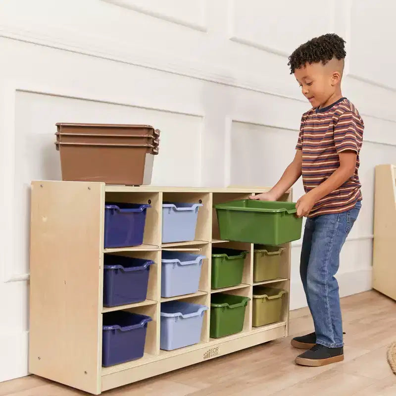 Mobile Cubby con vassoio e 15 contenitori frontali a paletta, 3x4, Arredamento per bambini