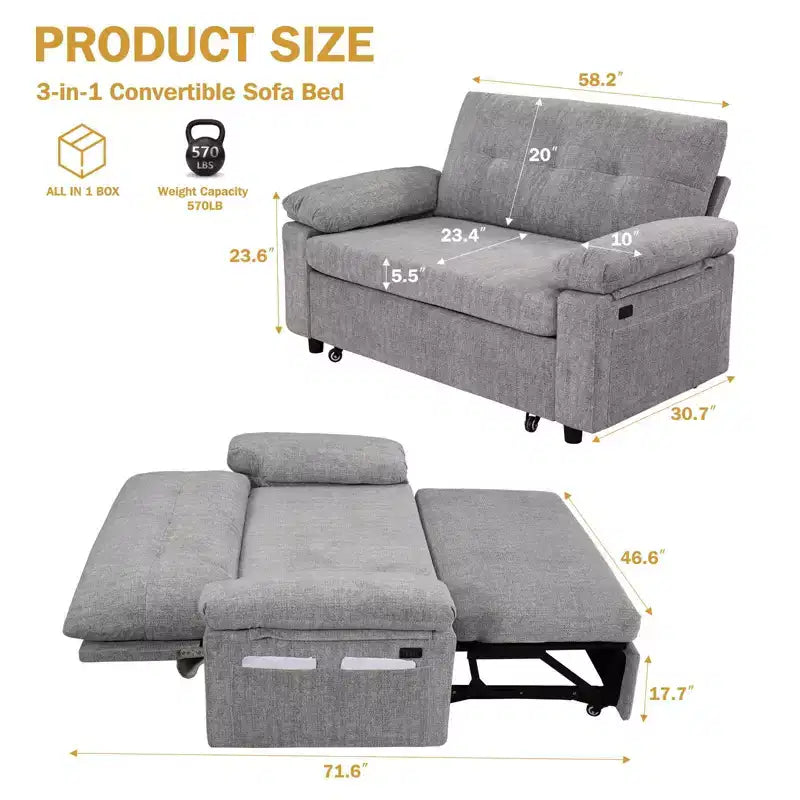Dyonery Divano Letto Convertibile 3-in-1, Divano Letto Estraibile con Schienale Regolabile