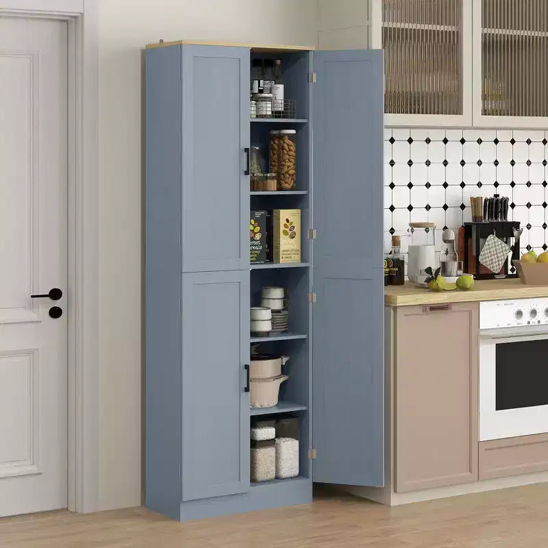 HOMCOM 67 Dispensa da Cucina Autoportante, Armadio Contenitore a 4 Ante con Ripiani e Ante Regolabili